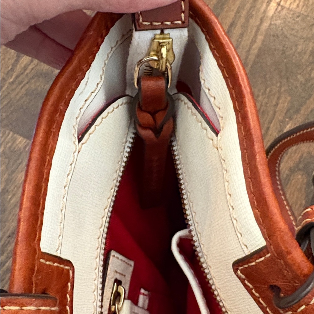 Dooney & Bourke White Saffiano and Brown Leather Accent Shopper Tote - Picture 9 of 10